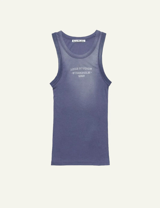 Acne Studios ribbed tank top blue sun kissed fade fitted logo front flat view