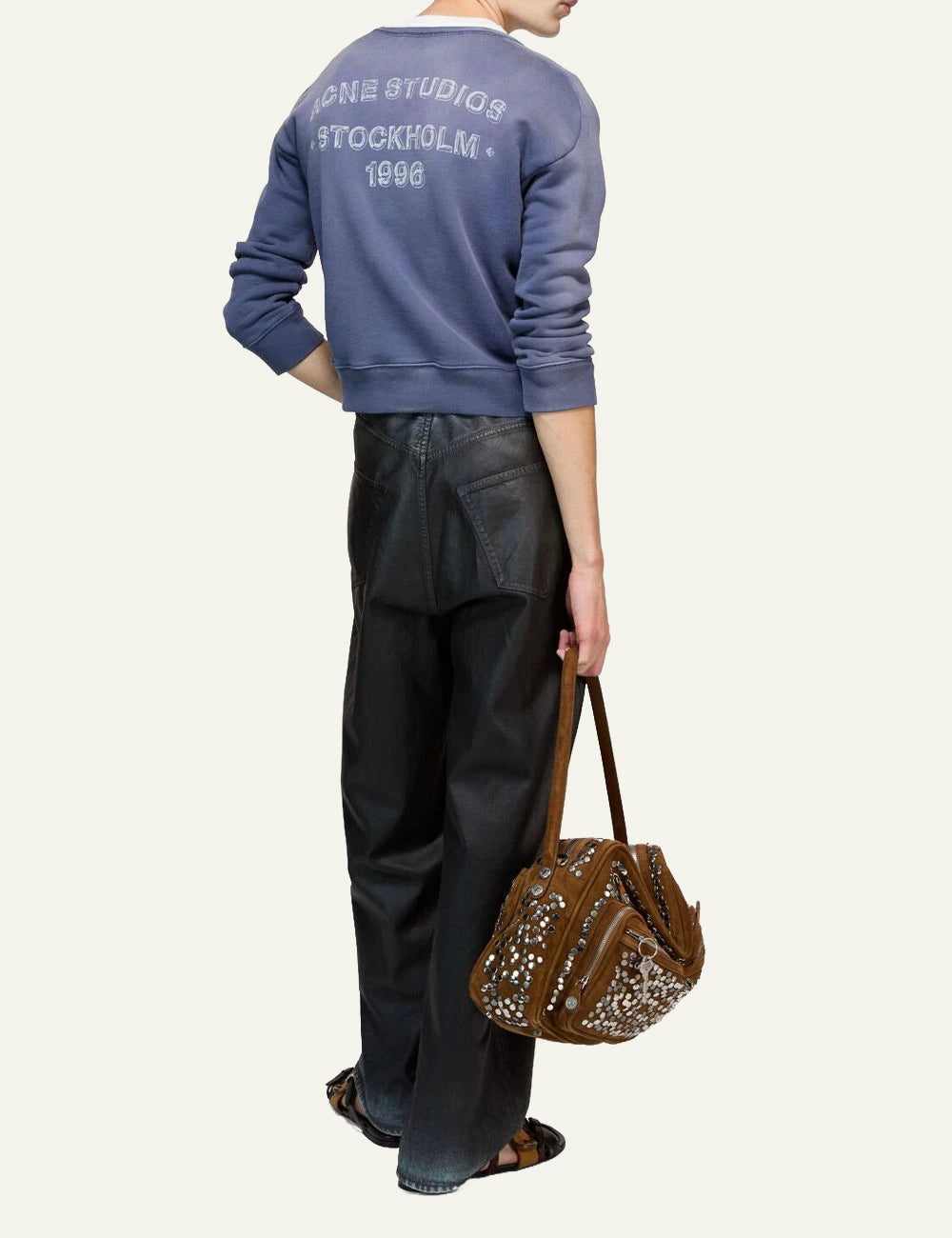 Acne Studios sweatshirt blue sun faded cotton fleece regular fit side view