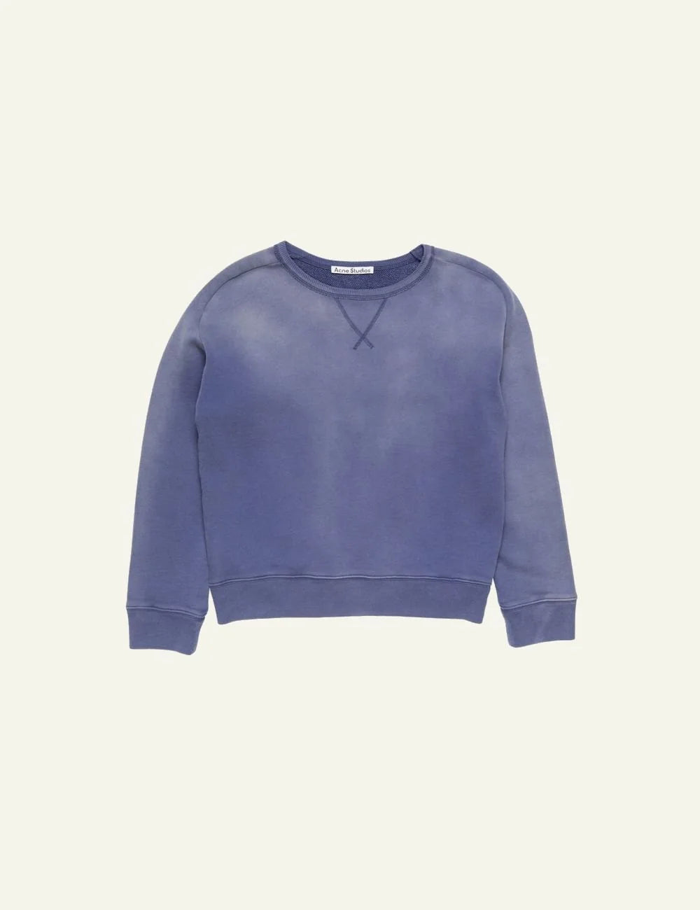 Acne Studios sweatshirt blue sun faded cotton fleece regular fit front flat view
