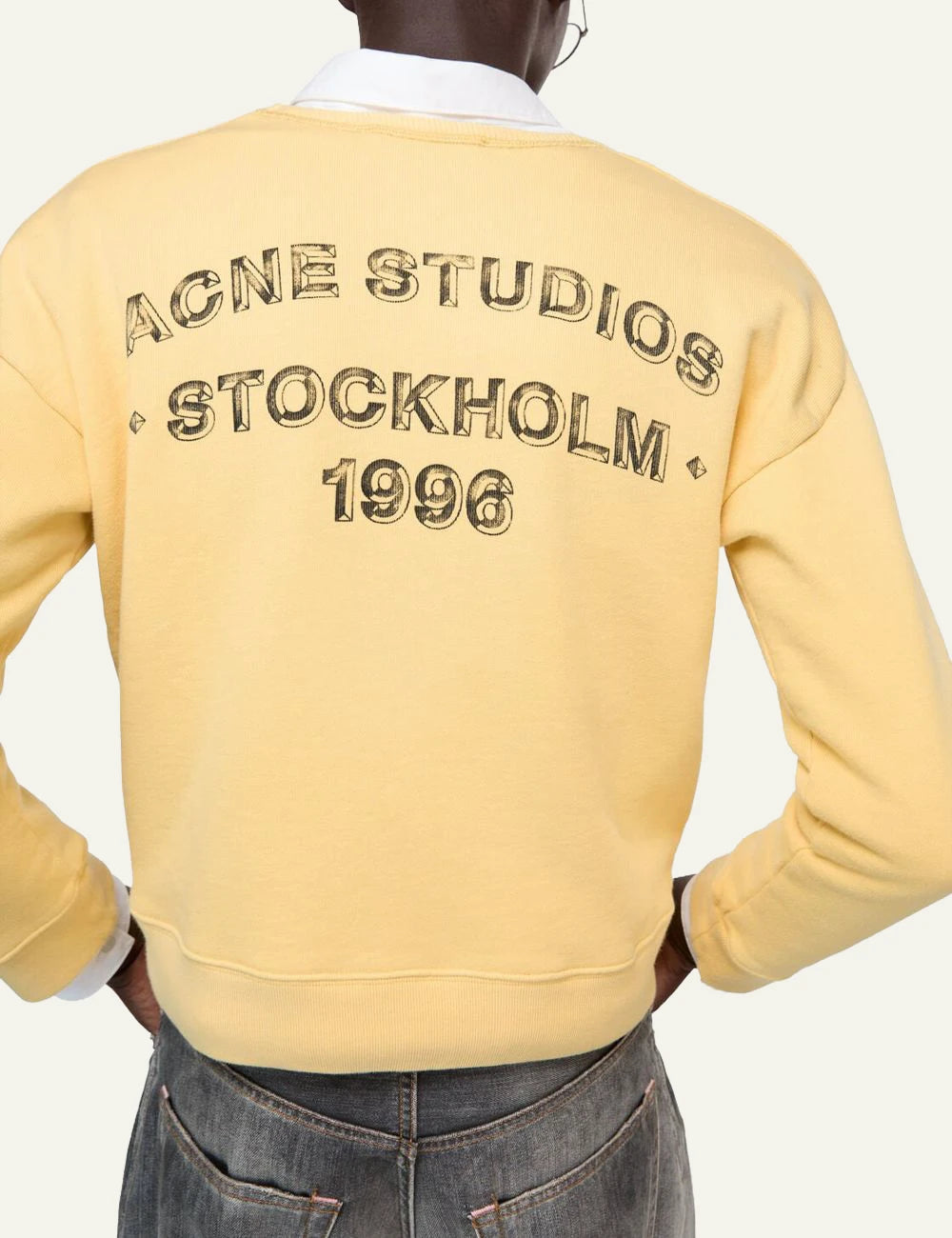 Acne Studios sweatshirt light yellow sun faded cotton fleece regular fit back detail flat view
