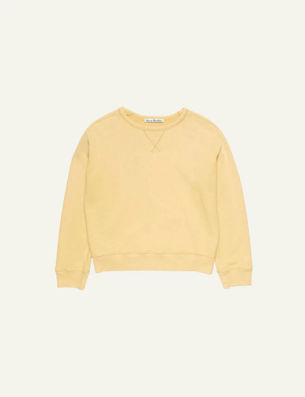 Acne Studios sweatshirt light yellow sun faded cotton fleece regular fit front flat view