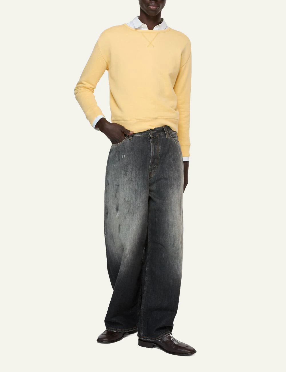 Acne Studios sweatshirt light yellow sun faded cotton fleece regular fit front view