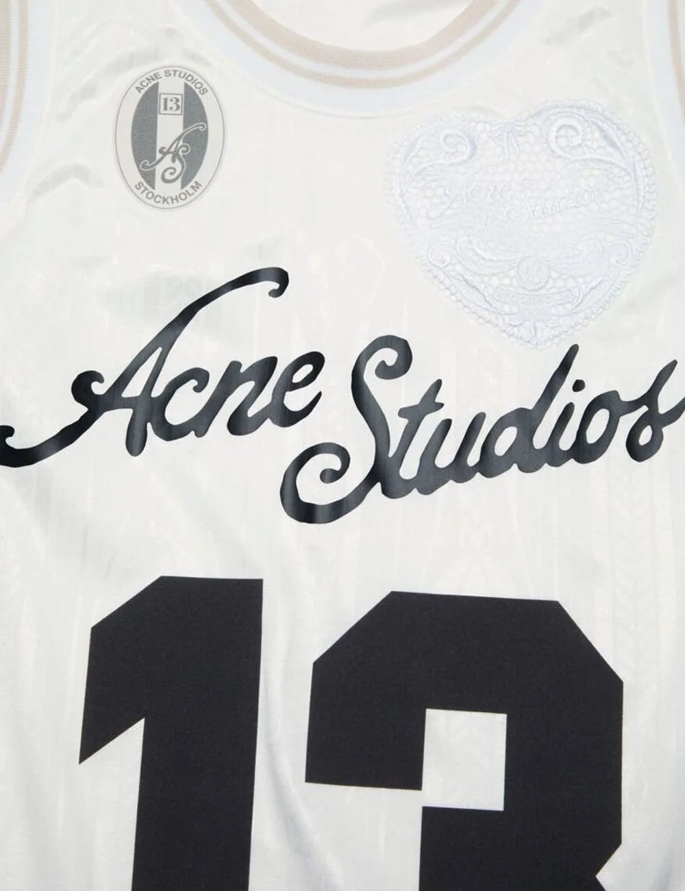 Acne Studios tank top white technical fabric number 13 artwork front detail view