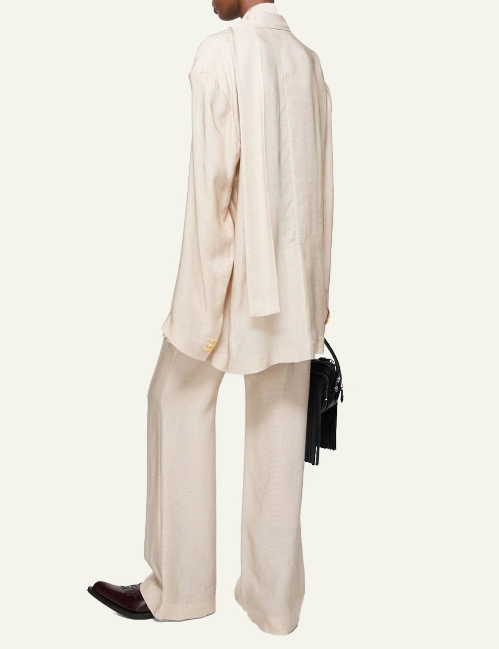 Acne Studios trousers beige check twill mid waist straight back view