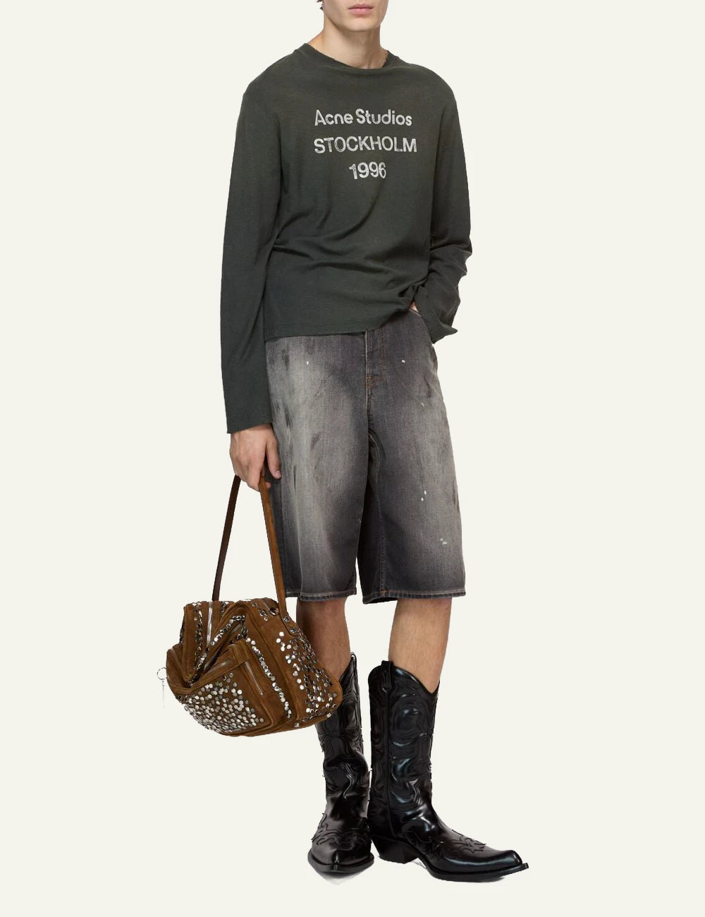 Acne Studios unisex dark grey organic cotton long-sleeve T-shirt with 1996 logo full body