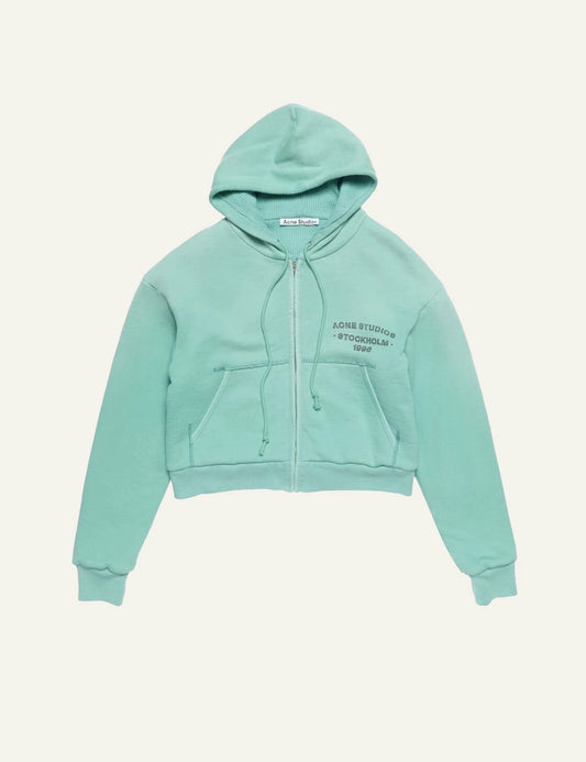 Acne Studios zip hoodie green sun kissed fade fleece logo chest front flat view