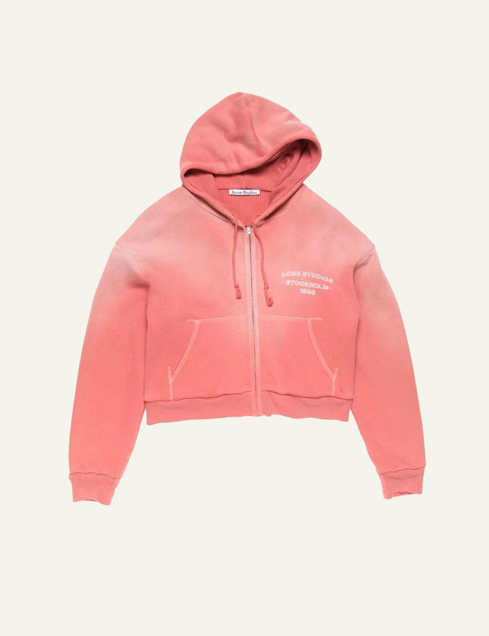 Acne Studios zip hoodie pink sun kissed fade fleece logo chest front flat view
