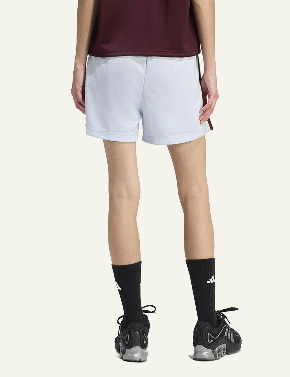 Adidas Originals Firebird shorts light blue burgundy stripes back view