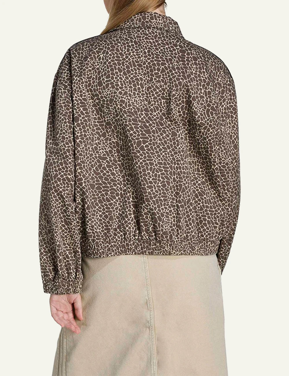 Adidas Firebird oversized AOP jacket brown animal print back view