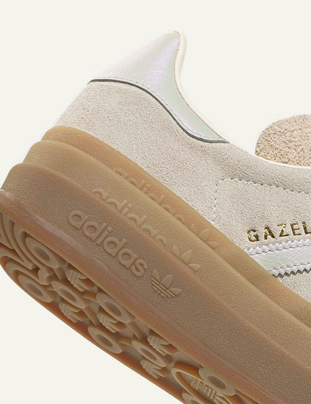 Adidas Gazelle Bold Sneakers Beige close up sole and logo details view