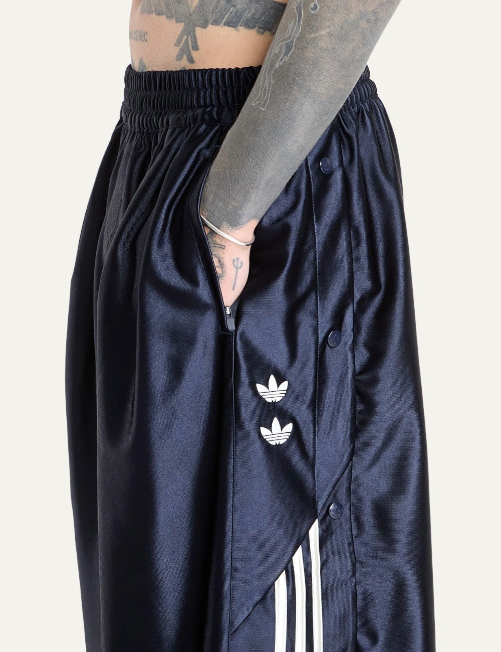 adidas Originals x Willy Chavarria men satin pants details pocket view athletic streetwear