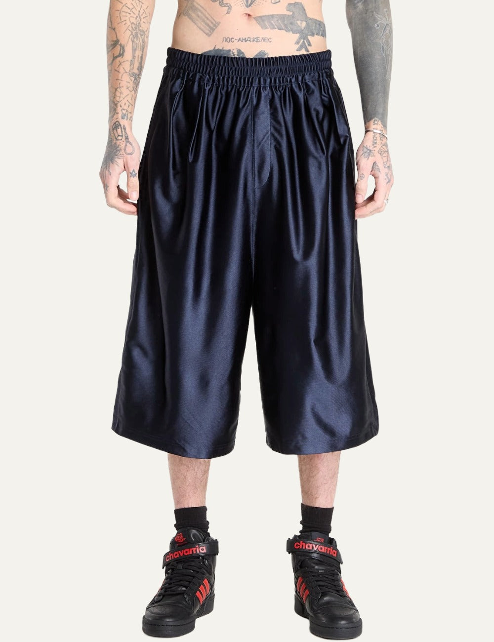 adidas Originals x Willy Chavarria men satin pants front view athletic streetwear