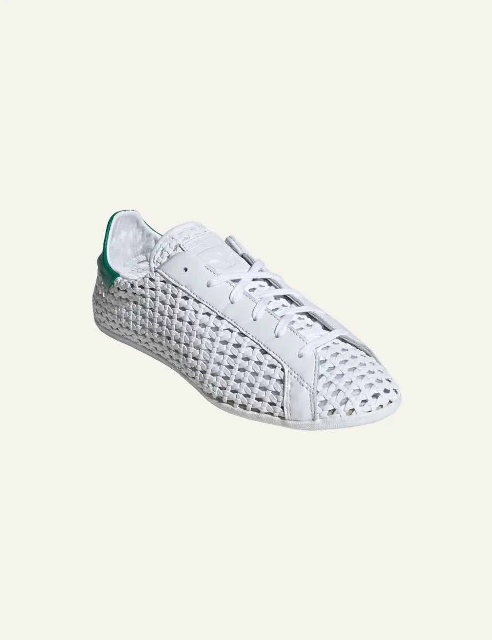 adidas stan smith basketweave white green angled
