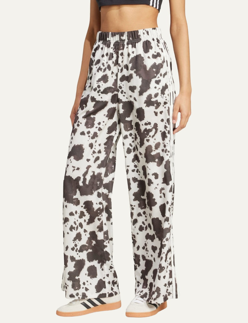 adidas Originals animal print satin pants worn look wide leg