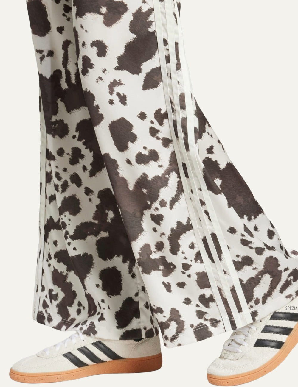 adidas Originals three stripes detail animal print wide leg pants