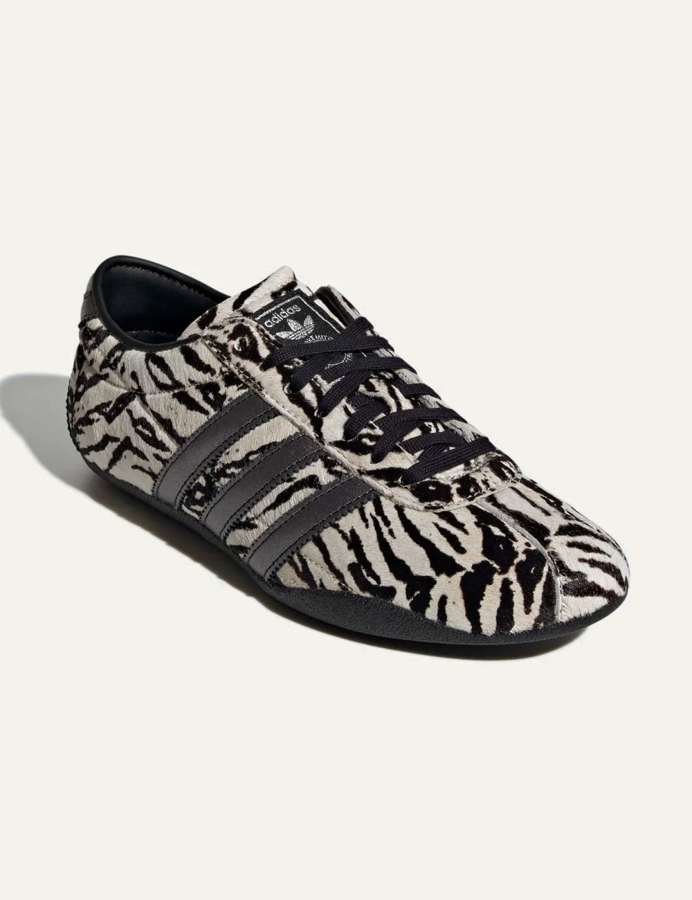 adidas Tokyo low profile sneaker zebra print angled front view
