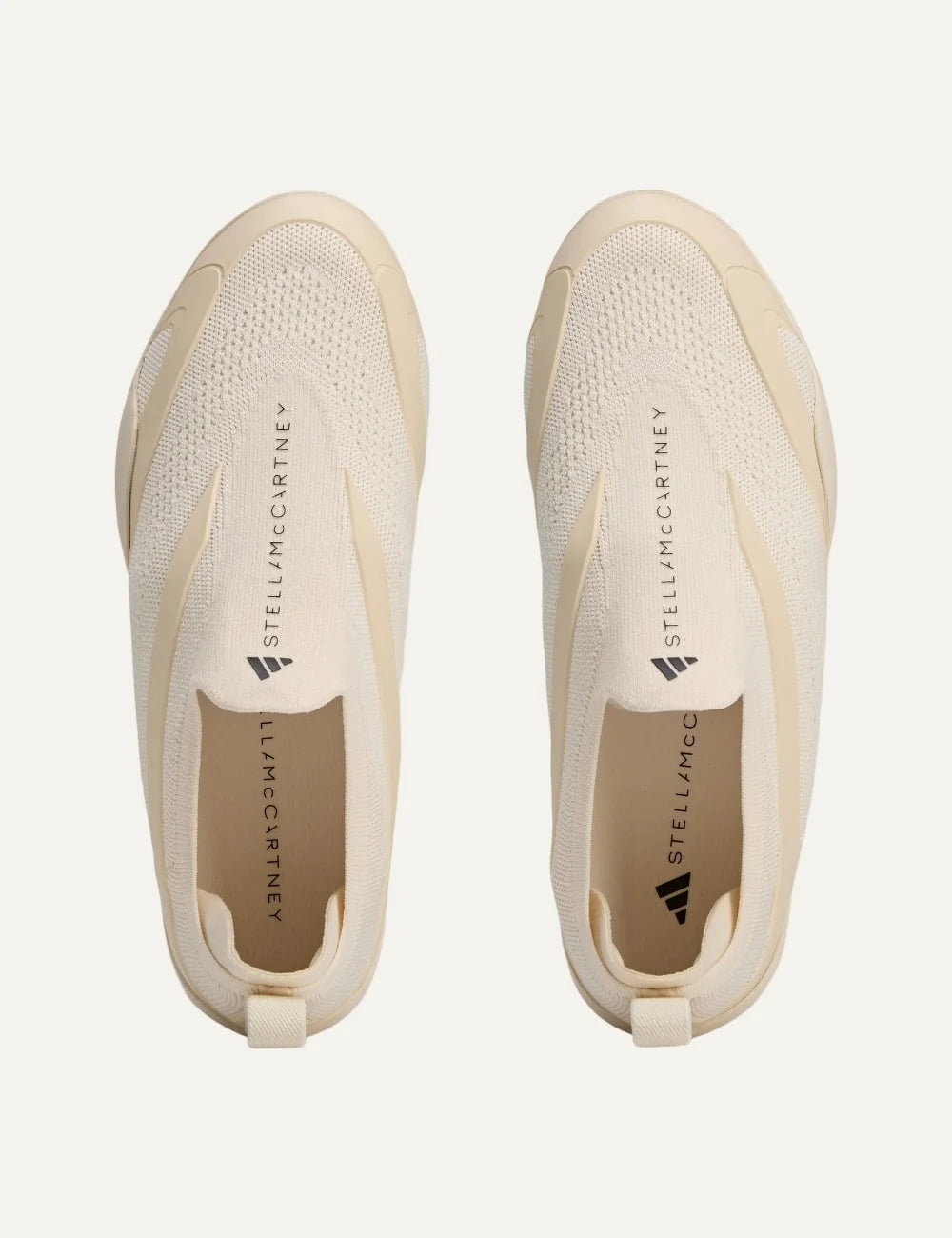 Adidas by Stella McCartney Taekwondo beige slip-on sneakers with breathable knit upper, curved side overlays and low-profile rubber sole top