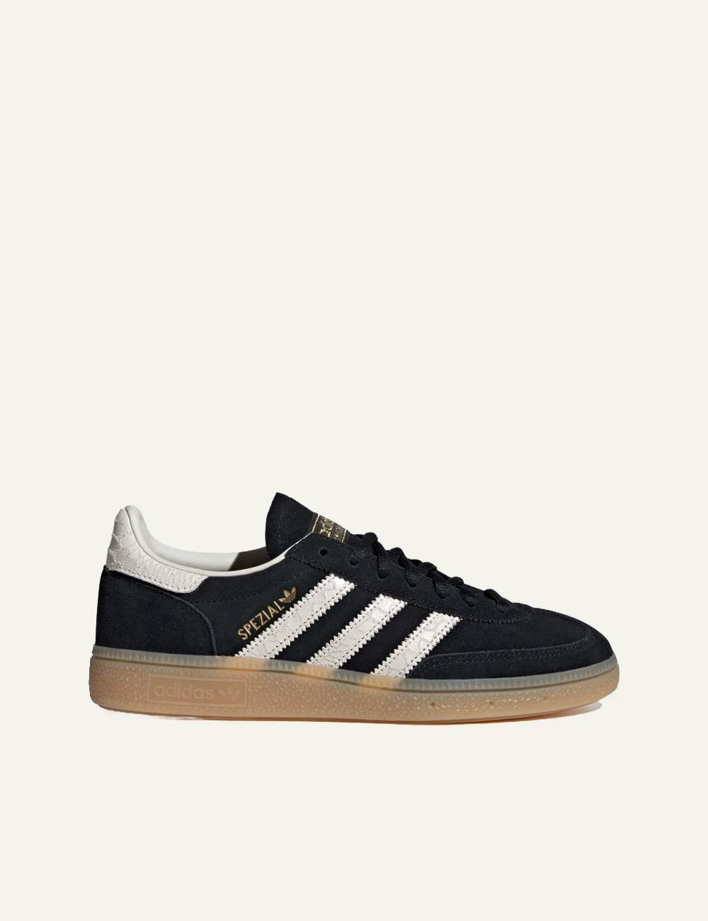 Adidas Handball Spezial black leather sneakers white stripes side view