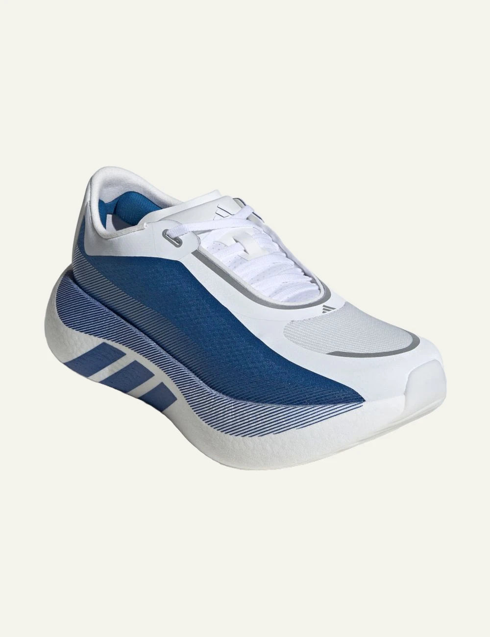 adidas Hyperboost Edge running shoes white blue angled view