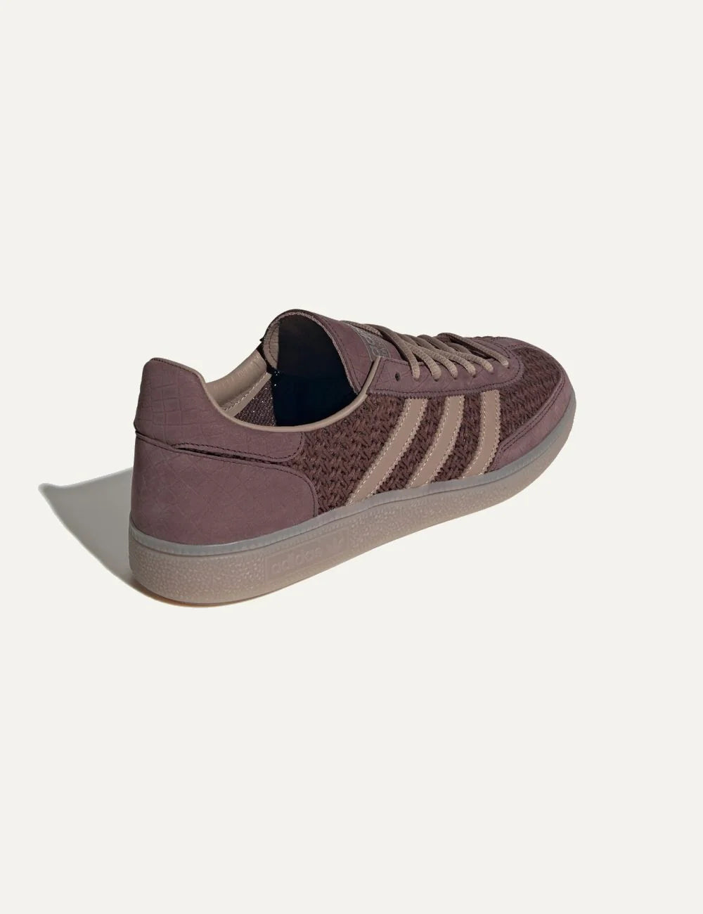 Adidas women's Handball Spezial brown sneakers with woven cotton mesh, nubuck overlays and beige leather stripes back