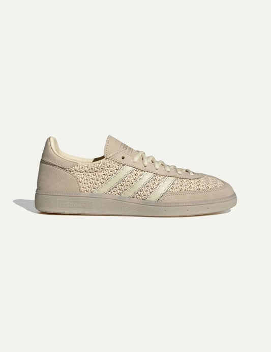 Adidas women's Samba beige sneakers with woven cotton mesh, embossed nubuck overlays and cream leather stripes.