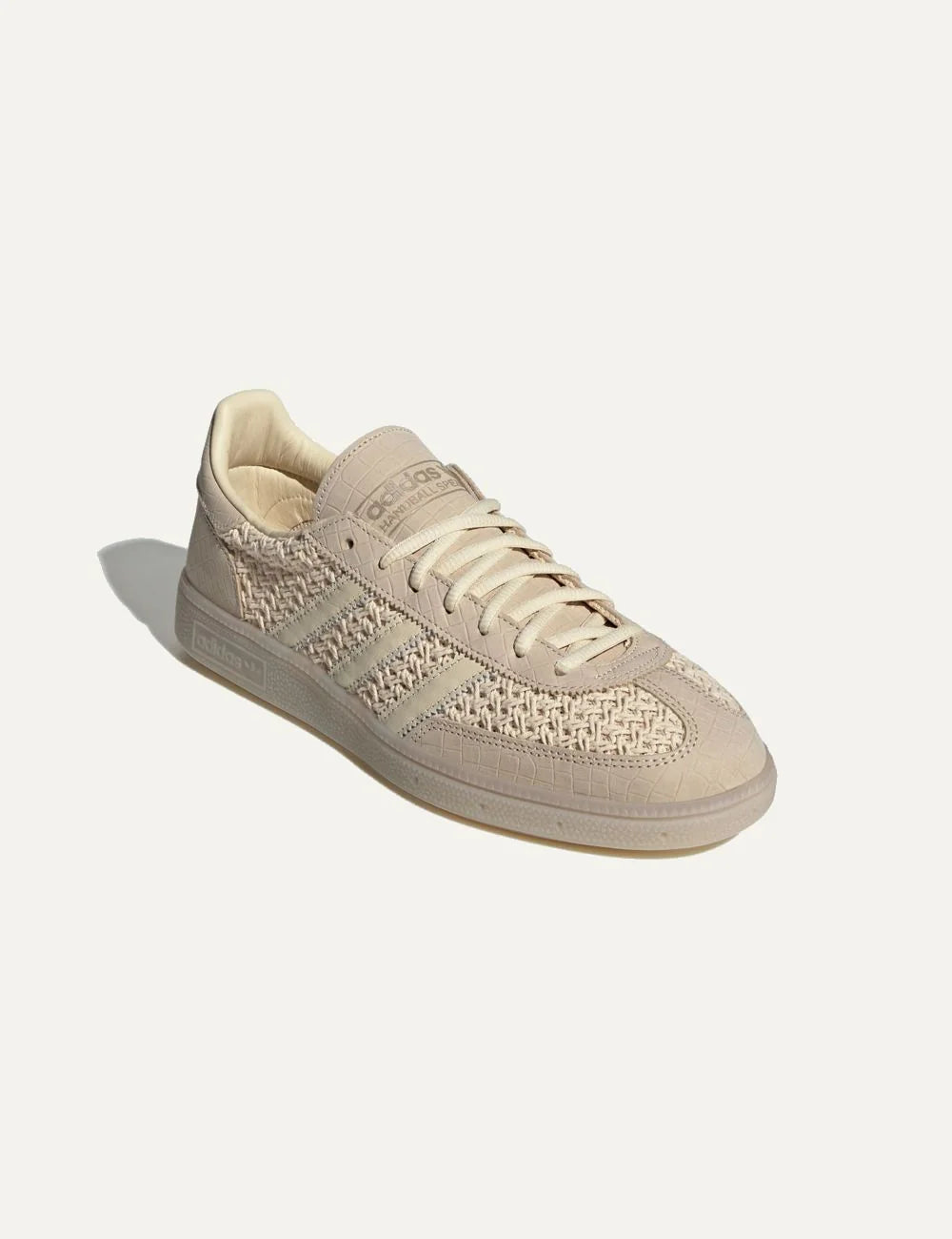 Adidas women's Samba beige sneakers with woven cotton mesh, embossed nubuck overlays and cream leather stripes.