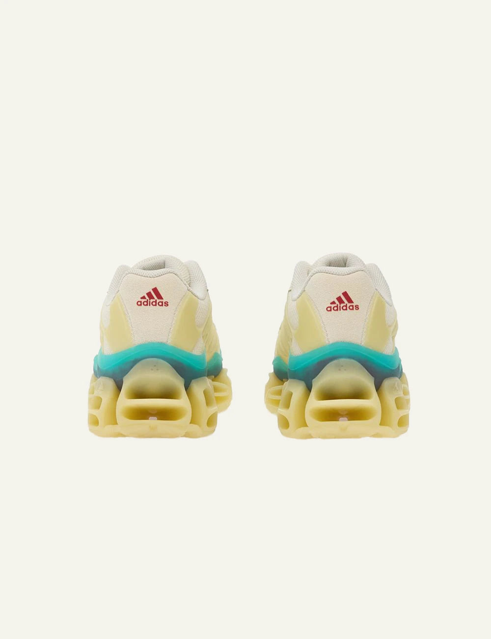 adidas Megaride running shoes beige mesh tunnel sole back view