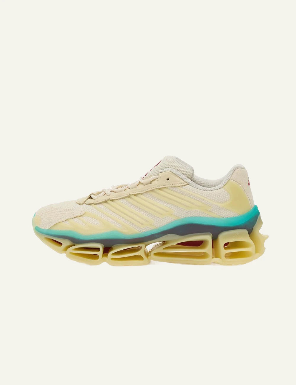 adidas Megaride running shoes beige mesh tunnel sole profile view
