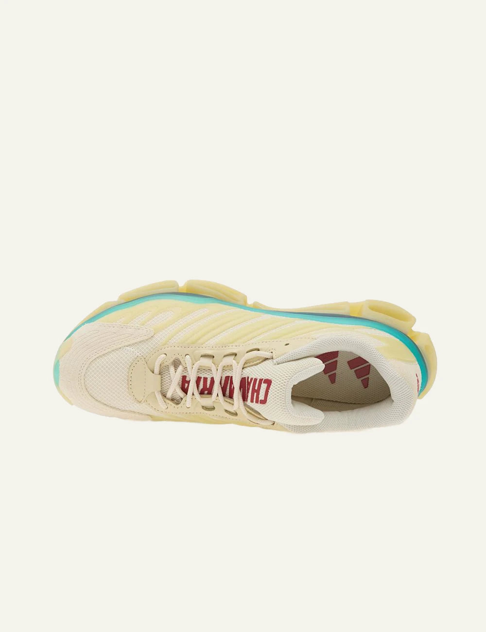 adidas Megaride running shoes beige mesh tunnel sole top view