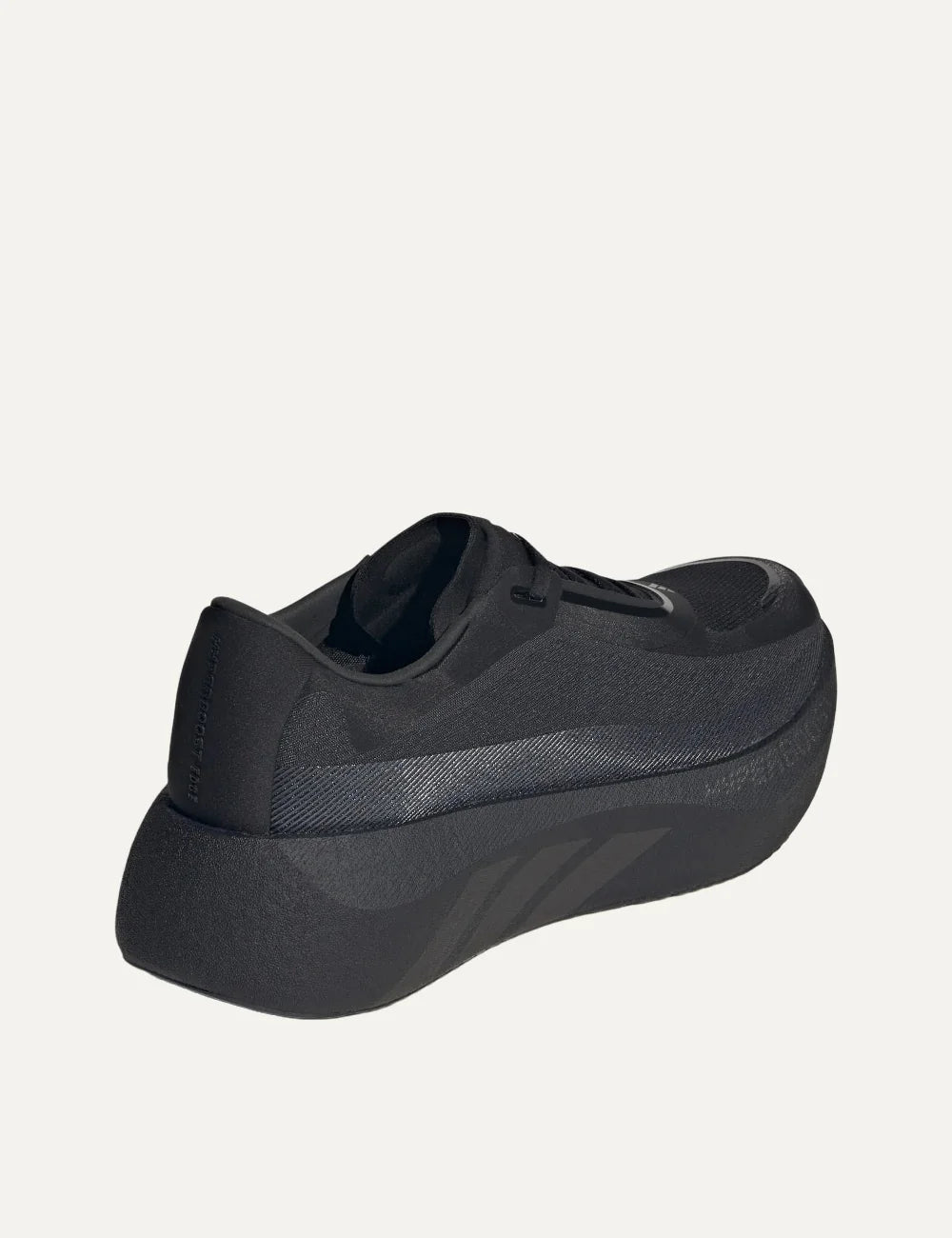 Adidas Originals Hyperboost Edge black running shoes with lace-up fastening, textile upper, chunky cushioned sole and tonal three-stripe branding back