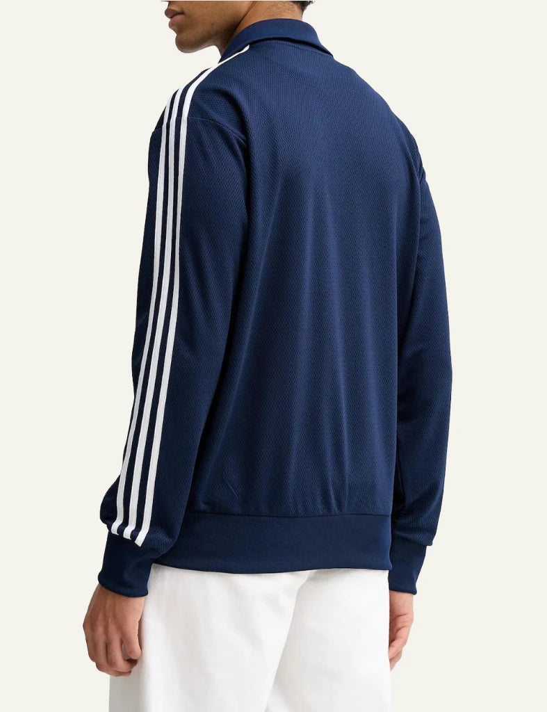 adidas navy zip track jacket stripes back view