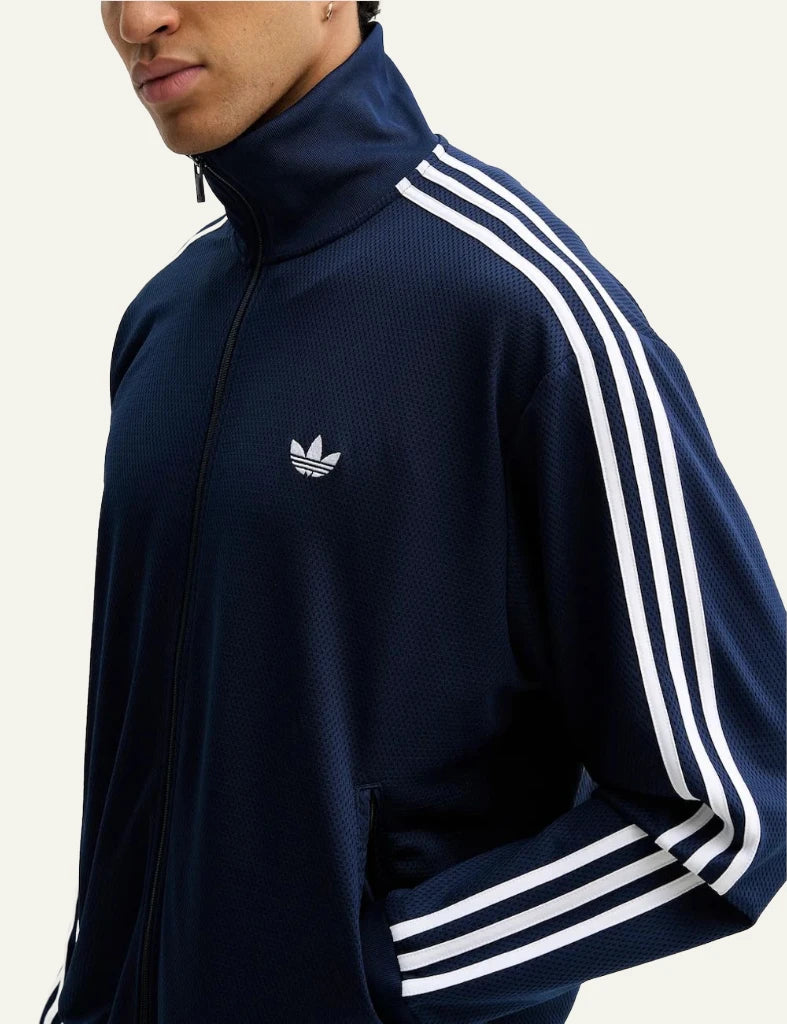 adidas navy zip track jacket stripes side view