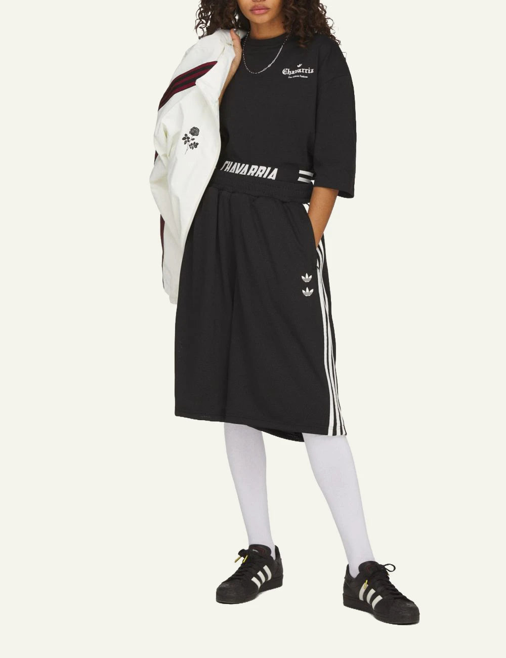 adidas Originals Chavarria logo t-shirt black oversized front full body view