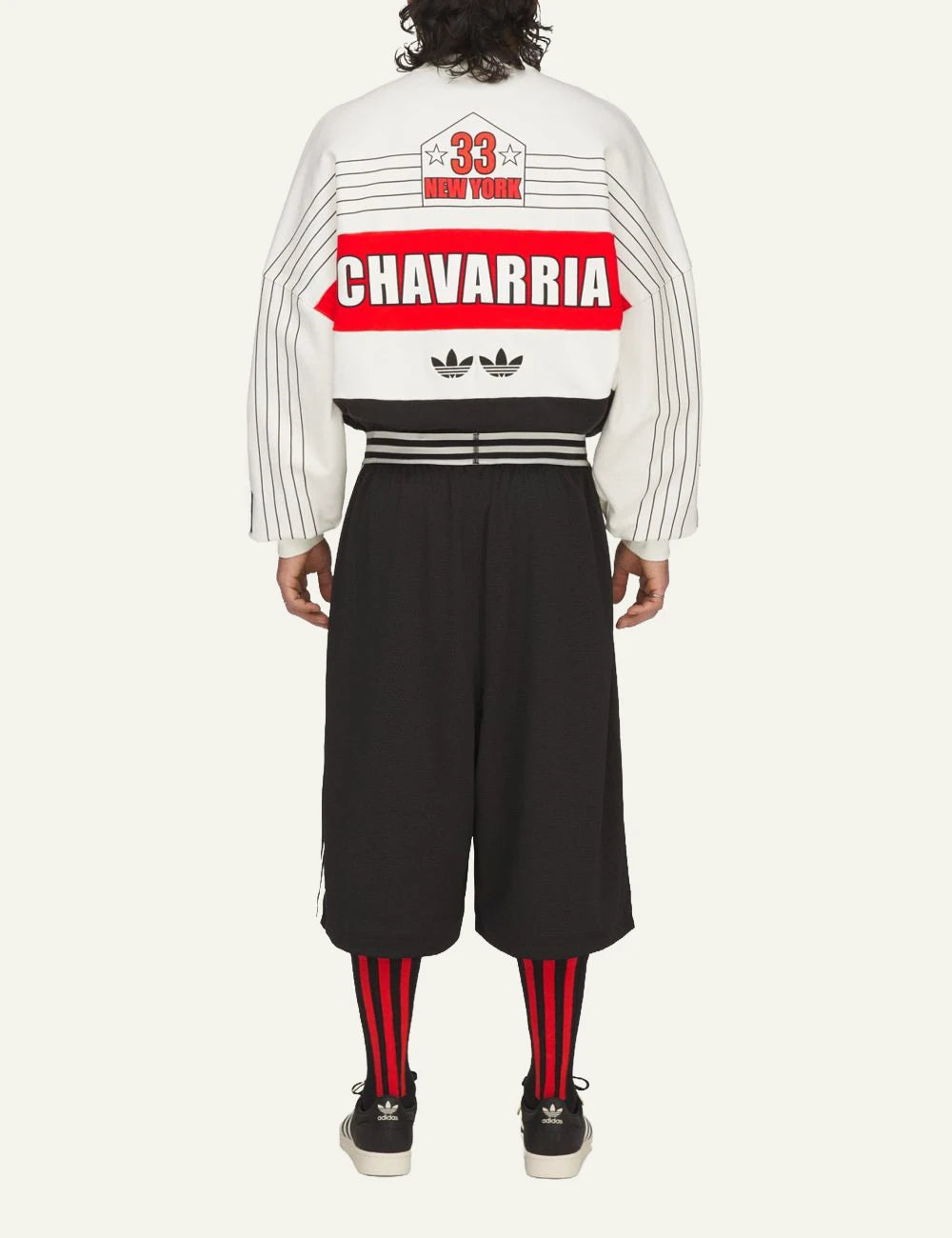 adidas Originals Chavarria mesh shorts black side stripes logo waistband back view