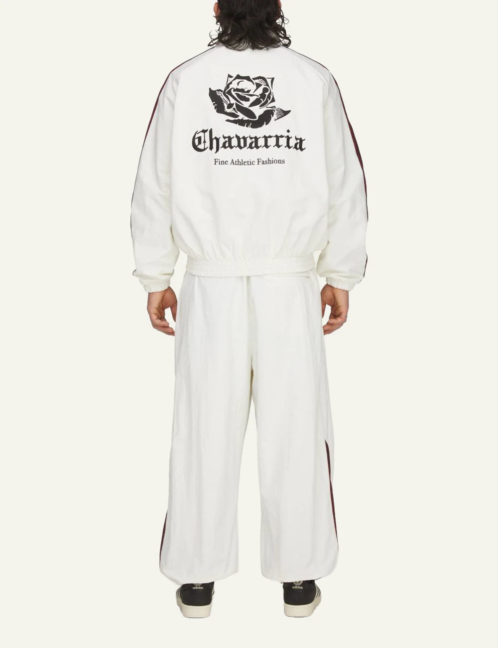 adidas Originals Chavarria woven track jacket off white oversized stripes back view