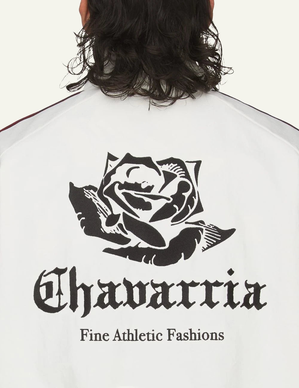 adidas Originals Chavarria woven track jacket off white oversized stripes back detail flat view