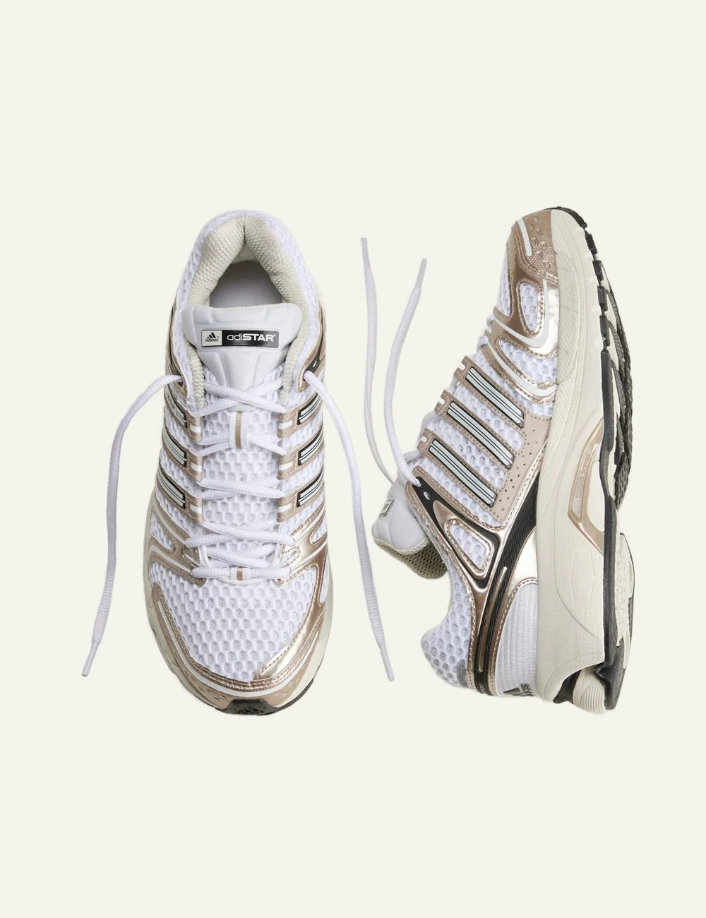 Men's adidas Originals Adistar Control 5 sneakers in white, grey and champagne metallic top
