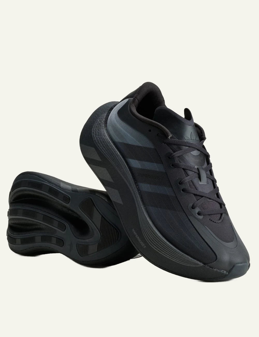 Men's adidas Originals Hyperboost EPHR LT sneakers in black and dark grey angled