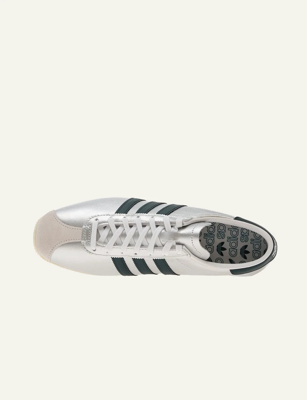 adidas originals silver leather sneakers grey top view three stripes