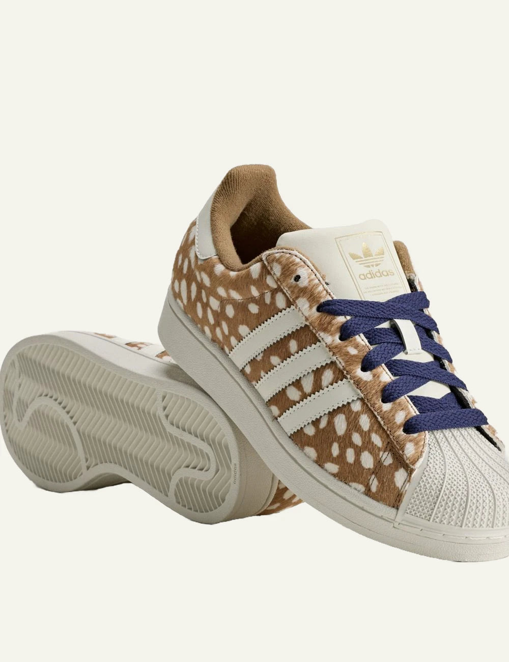 adidas Originals Superstar II Brown Desert animal print leather sneakers with shell toe angled