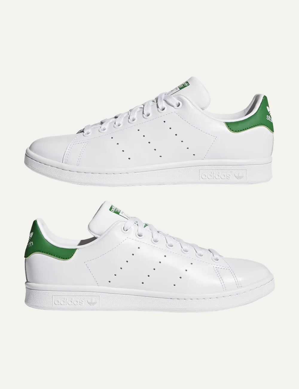 adidas Originals unisex Stan Smith white leather sneakers with green heel detail pair view details