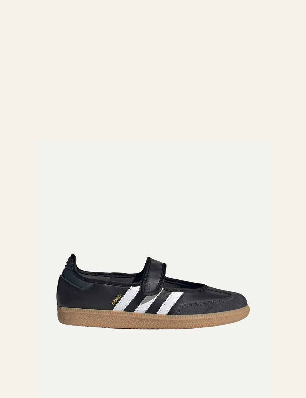 adidas Originals women Samba Jane black leather ballet flats with white stripes and gum sole