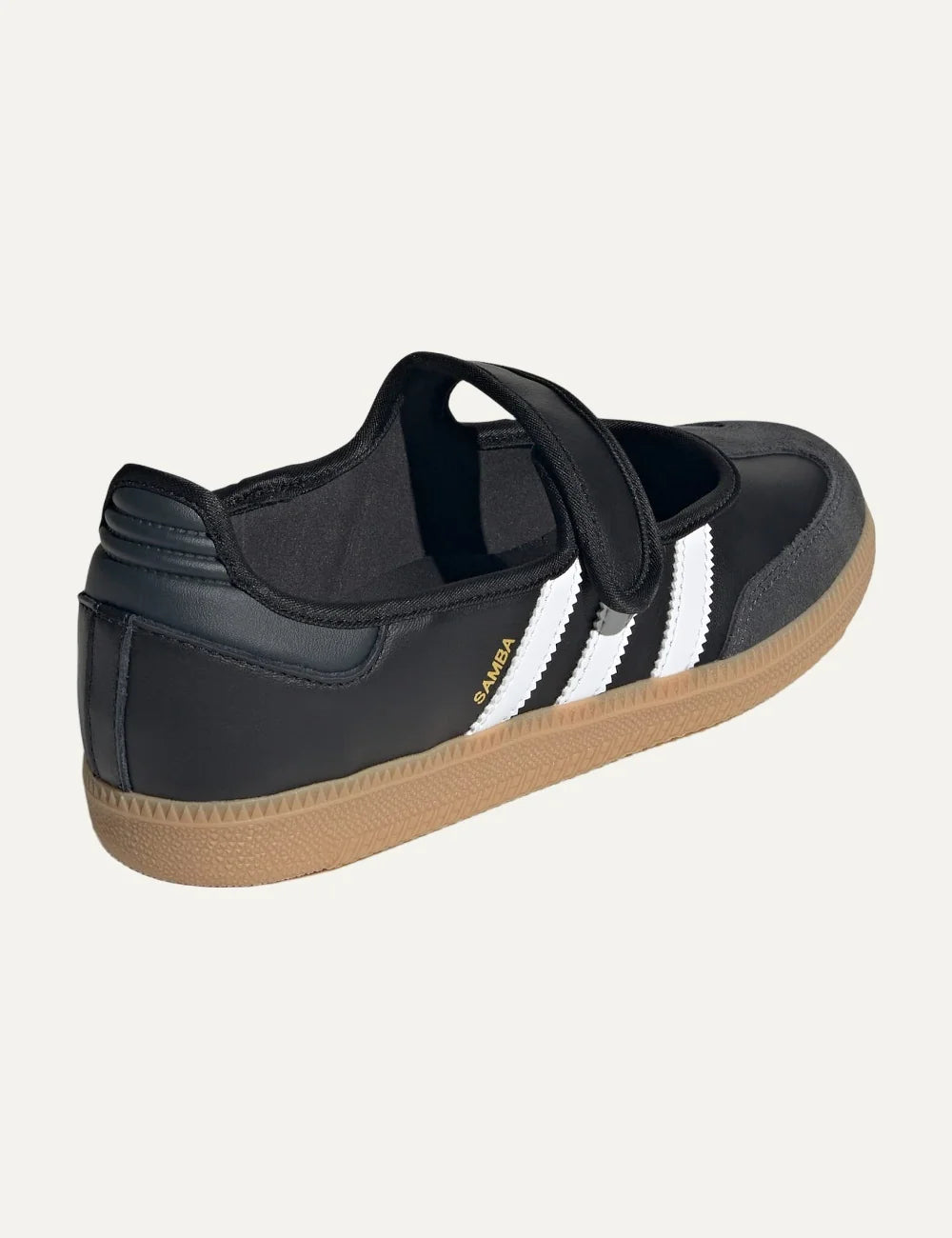 adidas Originals women Samba Jane black leather ballet flats with white stripes and gum sole back
