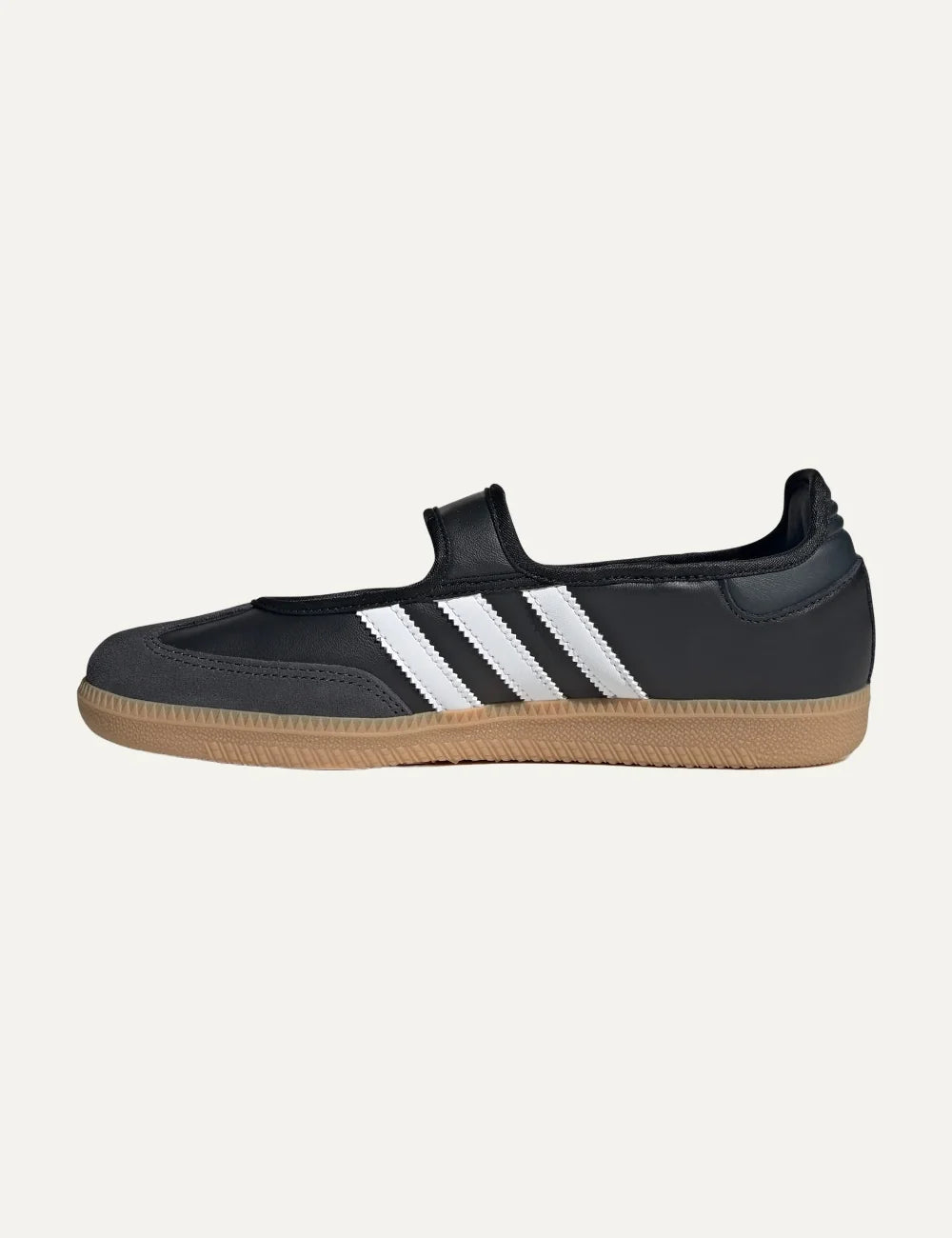 adidas Originals women Samba Jane black leather ballet flats with white stripes and gum sole profile