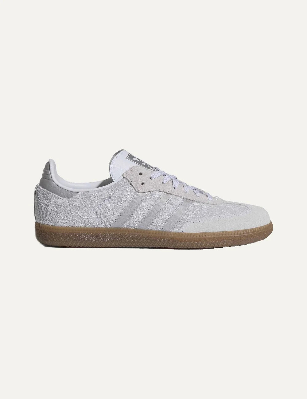 adidas Originals women Samba white lace and suede sneakers with 3-Stripes and gum rubber sole