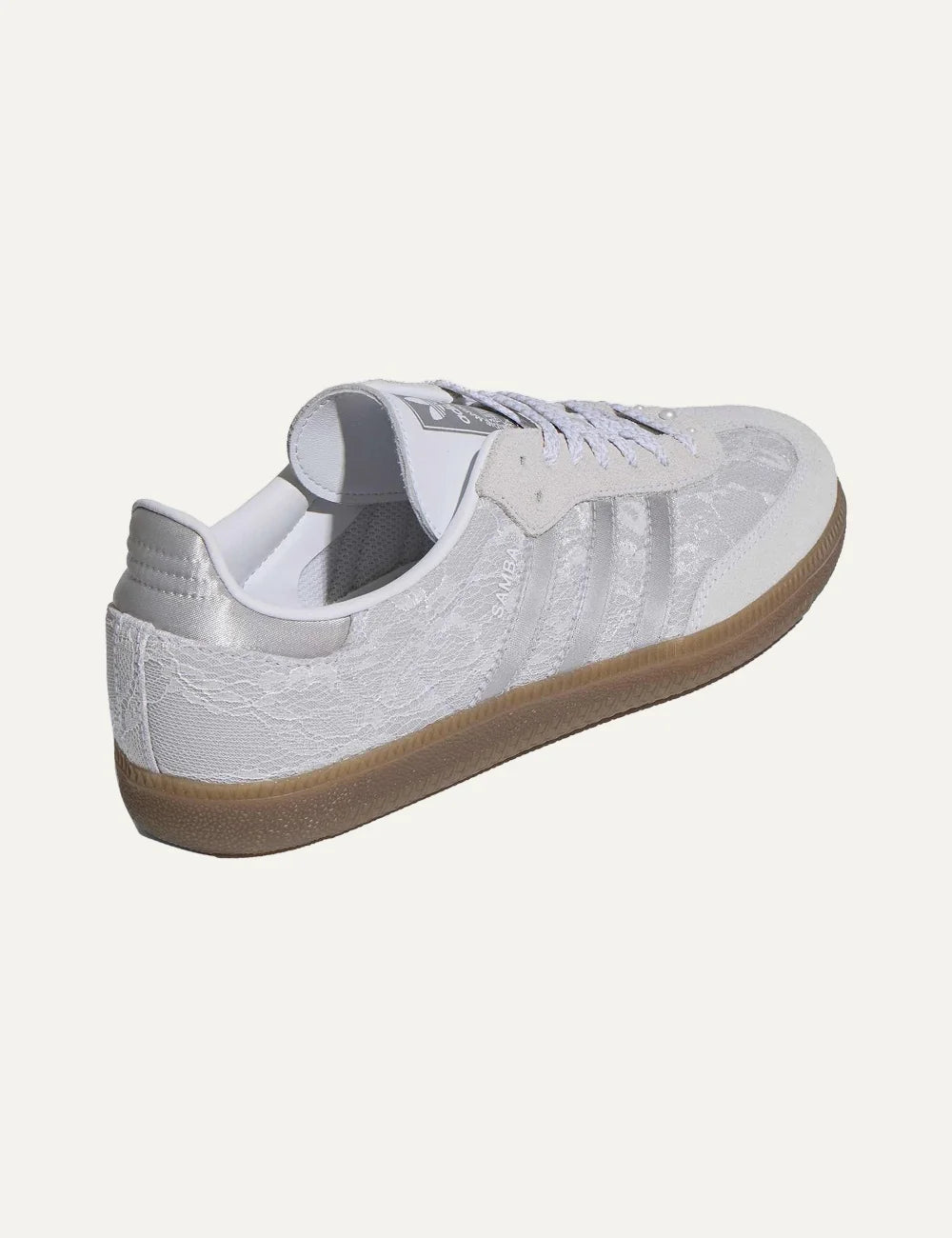 adidas Originals women Samba white lace and suede sneakers with 3-Stripes and gum rubber sole back