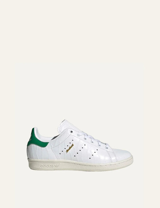 adidas Originals women Stan Smith 80s white croc-effect leather sneakers with green and gold details side view