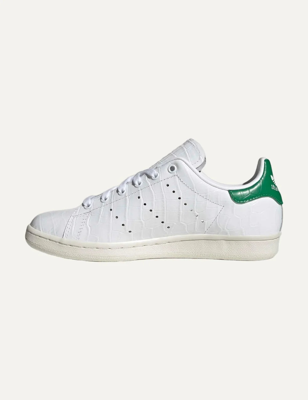 adidas Originals women Stan Smith 80s white croc-effect leather sneakers with green and gold details opposite side view