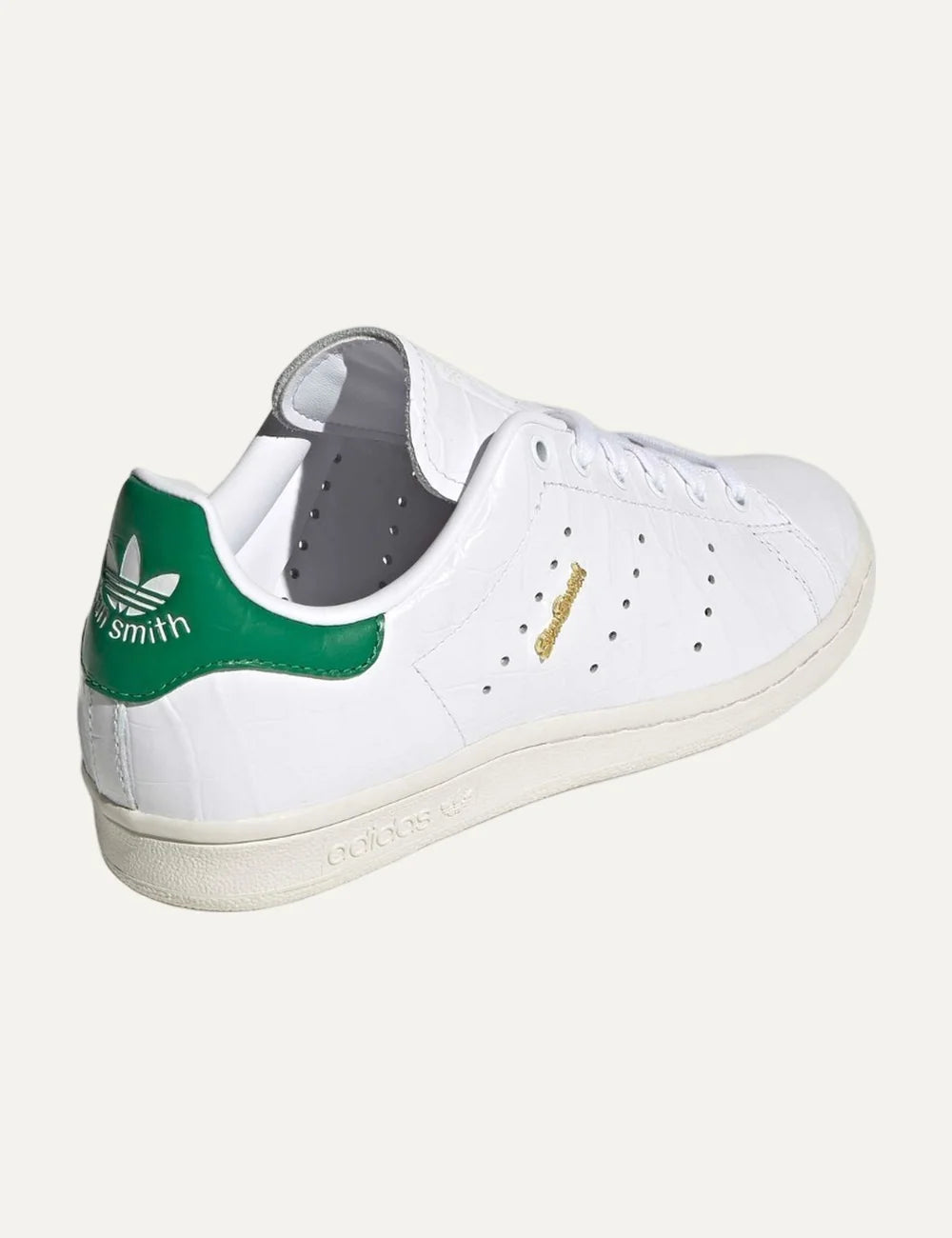 adidas Originals women Stan Smith 80s white croc-effect leather sneakers with green and gold details back view