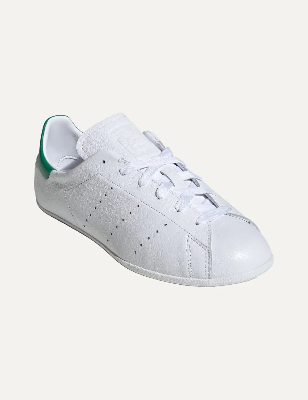 adidas Originals women Stan Smith Lo Pro white leather sneakers with green heel detail and perforated 3-Stripes